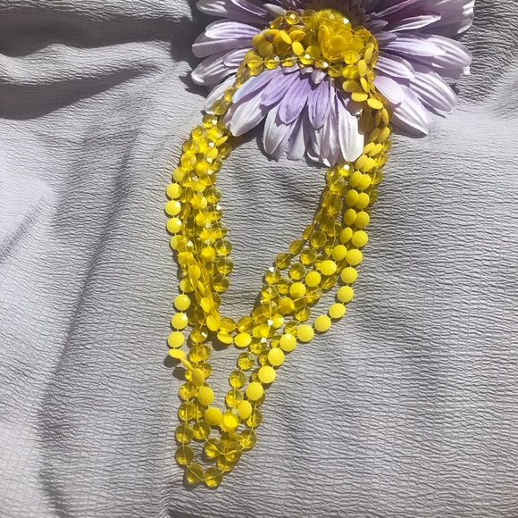 Vintage Yellow Faceted Disc Beads Three Strand Long Necklace - Picture 7 of 8